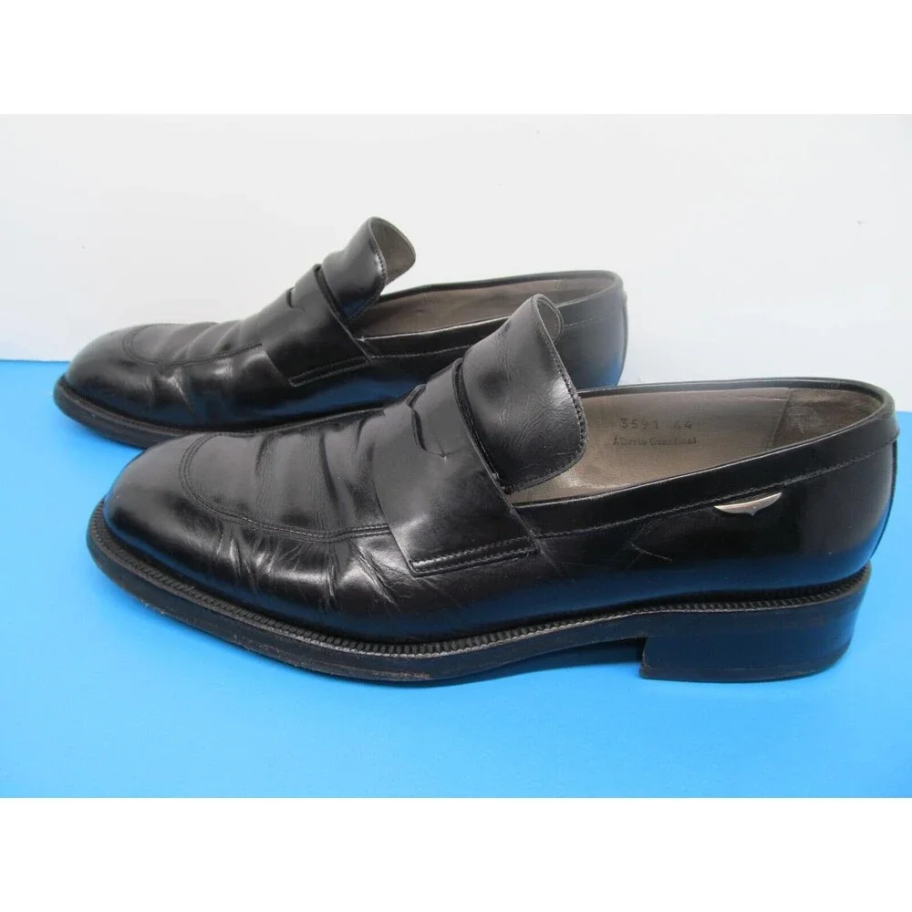 Bruno Verri Alberto Guardiani Mens Black Leather Loafers Size US 10 EUR 44